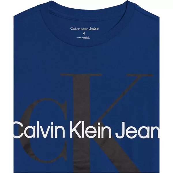 Calvin Klein Boys Short Sleeve Logo Crew Neck TShirt Soft Comfortable Relaxed FitClassic Surf Web