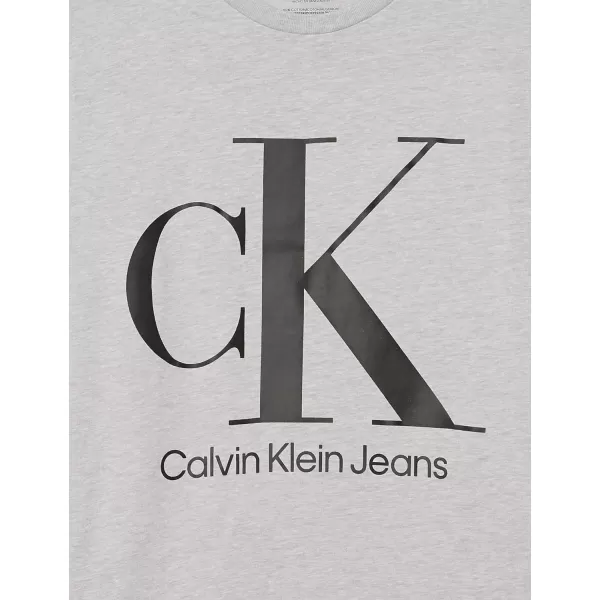 Calvin Klein Boys Short Sleeve Logo Crew Neck TShirt Soft Comfortable Relaxed FitLight Grey Heather Ck