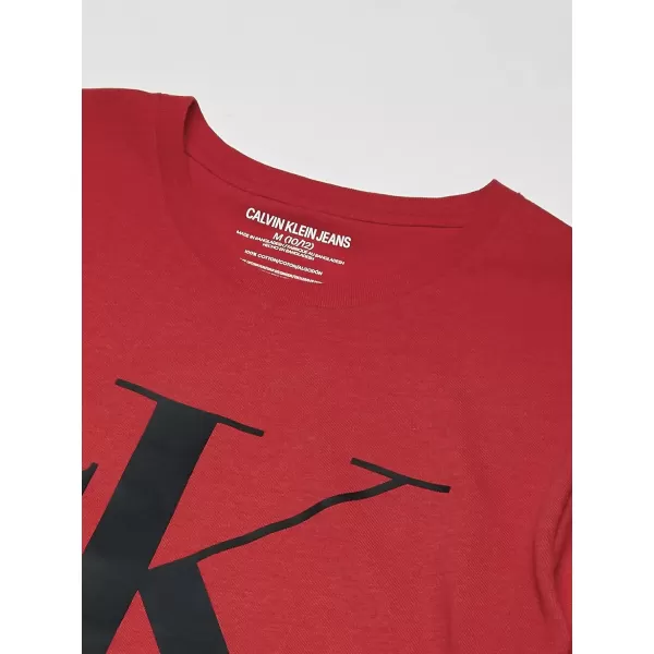 Calvin Klein Boys Short Sleeve Logo Crew Neck TShirt Soft Comfortable Relaxed FitRacing Red Ck Black