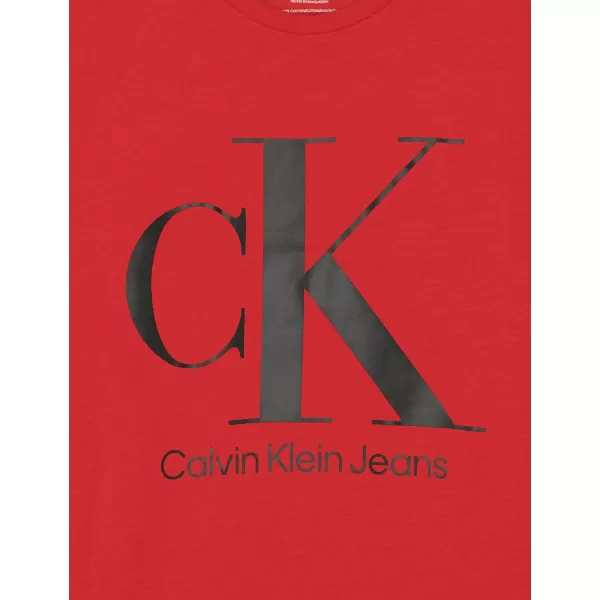 Calvin Klein Boys Short Sleeve Logo Crew Neck TShirt Soft Comfortable Relaxed FitRacing Red Ck Black