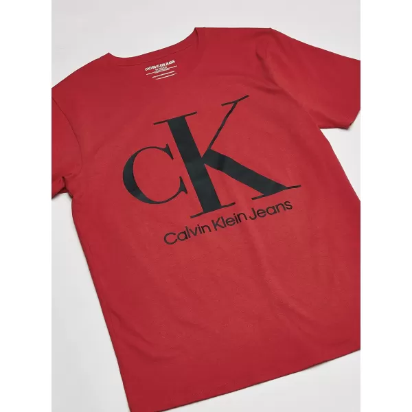 Calvin Klein Boys Short Sleeve Logo Crew Neck TShirt Soft Comfortable Relaxed FitRacing Red Ck Black