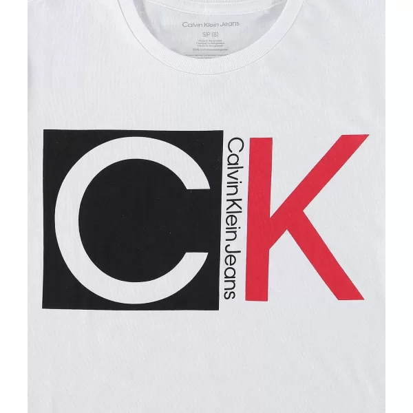 Calvin Klein Boys Short Sleeve Logo Crew Neck TShirt Soft Comfortable Relaxed FitWhite With Red Black