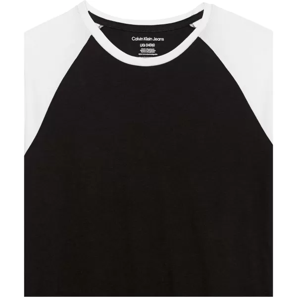 Calvin Klein Boys Short Sleeve Logo Crew Neck TShirt Soft Comfortable Relaxed FitWraparound Black