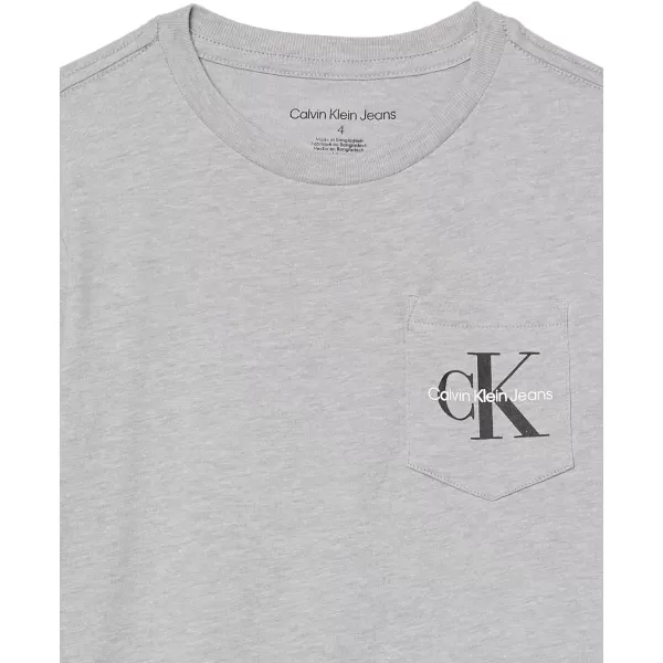 Calvin Klein Boys Short Sleeve Pocket Logo Crew Neck TShirt Soft Comfortable Relaxed FitGrey