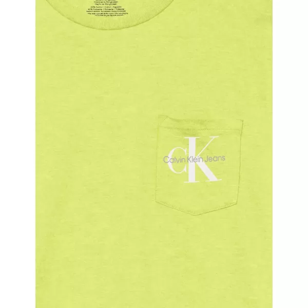 Calvin Klein Boys Short Sleeve Pocket Logo Crew Neck TShirt Soft Comfortable Relaxed FitHeather Lime Punch