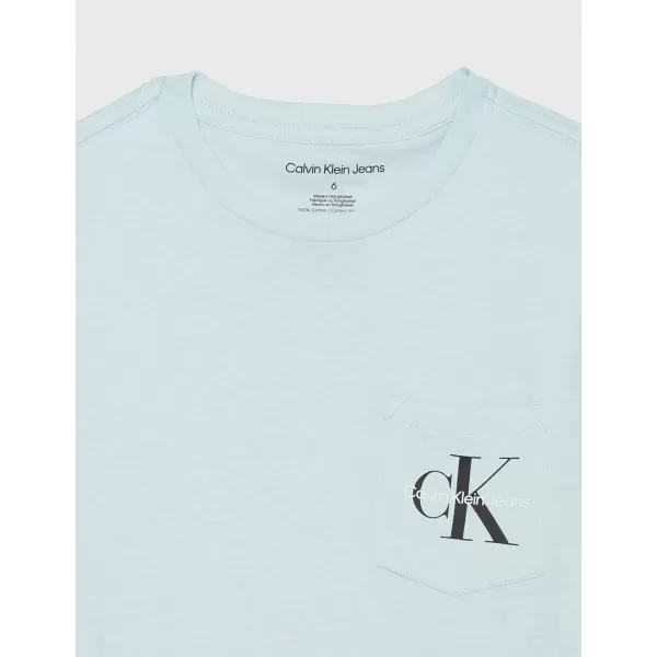 Calvin Klein Boys Short Sleeve Pocket Logo Crew Neck TShirt Soft Comfortable Relaxed FitIce Blue