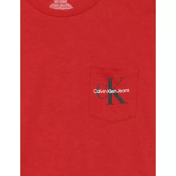 Calvin Klein Boys Short Sleeve Pocket Logo Crew Neck TShirt Soft Comfortable Relaxed FitRacing Red