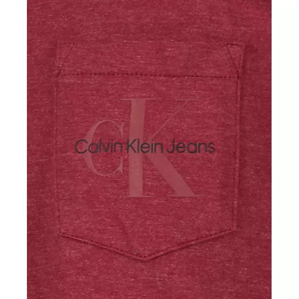 Calvin Klein Boys Short Sleeve Pocket Logo Crew Neck TShirt Soft Comfortable Relaxed FitRed Carpet Heather