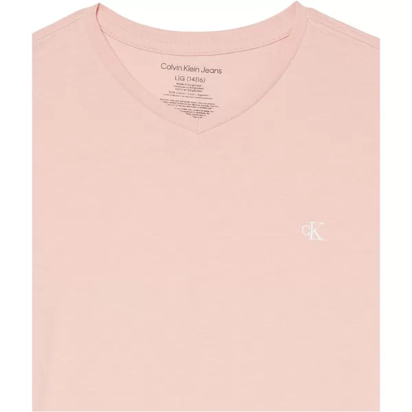 Calvin Klein Boys Short Sleeve Solid VNeck TShirt Soft Comfortable Relaxed FitSilver Pink 11b