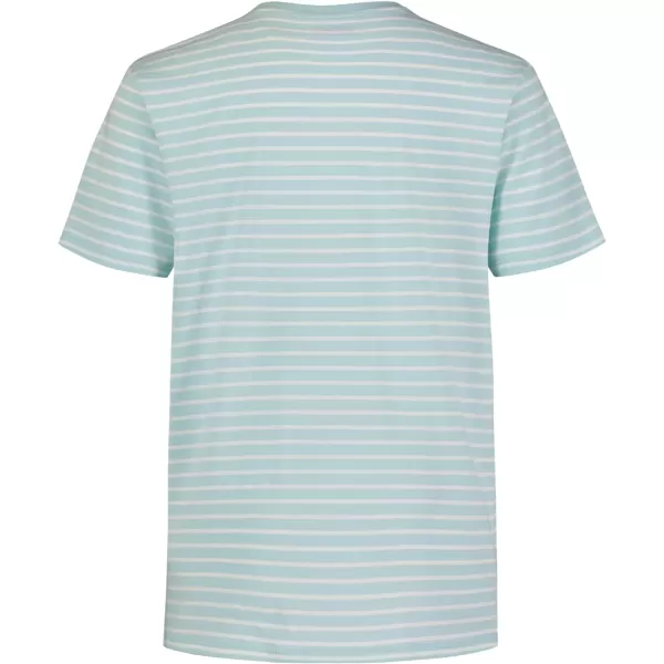 Calvin Klein Boys Short Sleeve Striped Crew Neck TShirt Soft Comfortable Relaxed FitLinear Light Blue