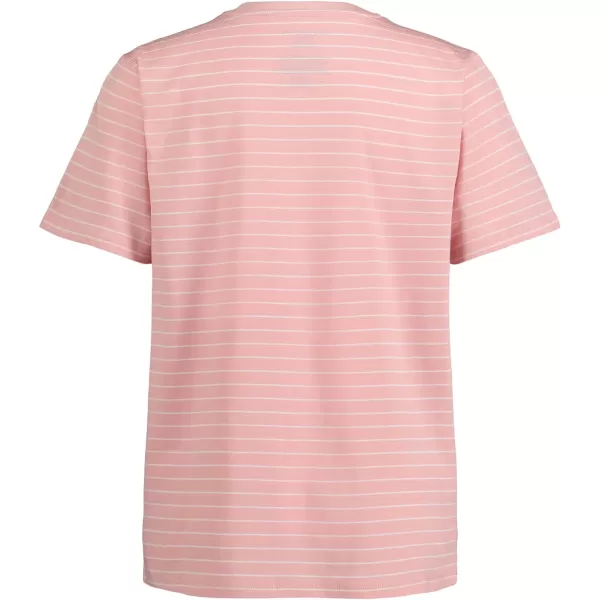 Calvin Klein Boys Short Sleeve Striped Crew Neck TShirt Soft Comfortable Relaxed FitLinear Silver Pink