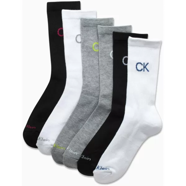 Calvin Klein Boys Socks  Cushion Crew Cut Socks 6 PackGreyWhiteBlack