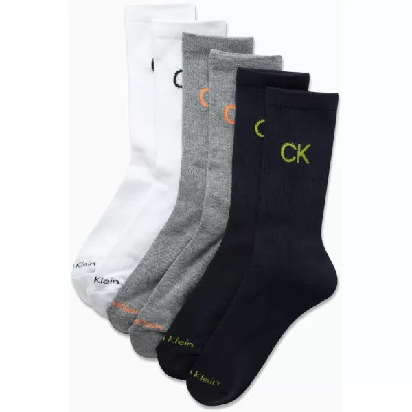 Calvin Klein Boys Socks  Cushion Crew Cut Socks 6 PackNavyGreyWhite