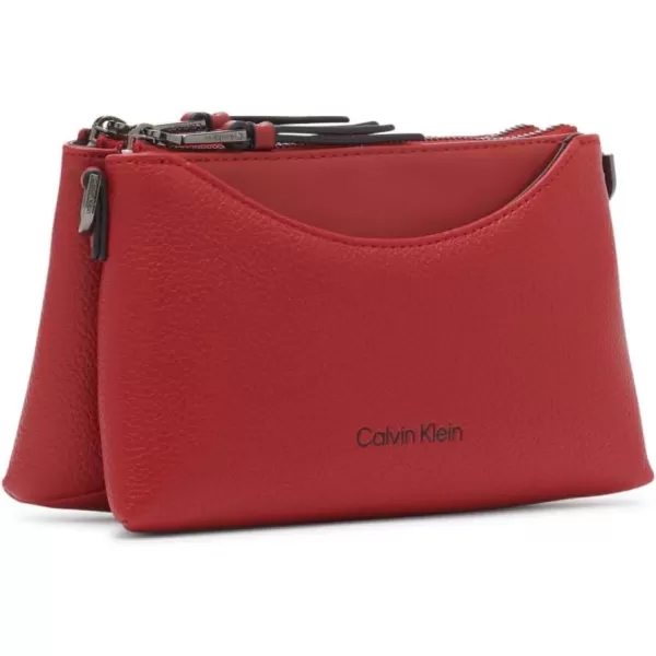 Calvin Klein Chrome Organizational 2 in 1 Top Zip CrossbodyRuby Red