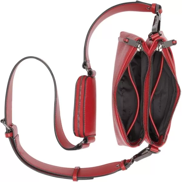 Calvin Klein Chrome Organizational 2 in 1 Top Zip CrossbodyRuby Red