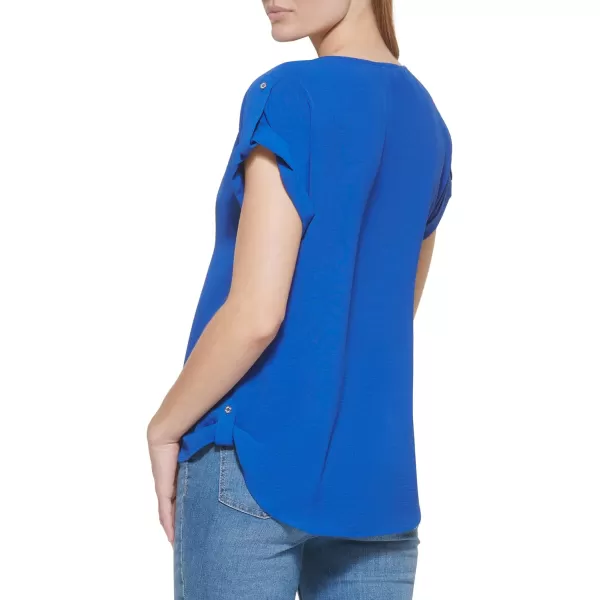 Calvin Klein Ck Womens Blouse Roll Up SleeveKlein Blue