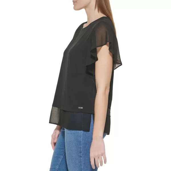 Calvin Klein Ck Womens Blouse Ruffle SleeveBlack