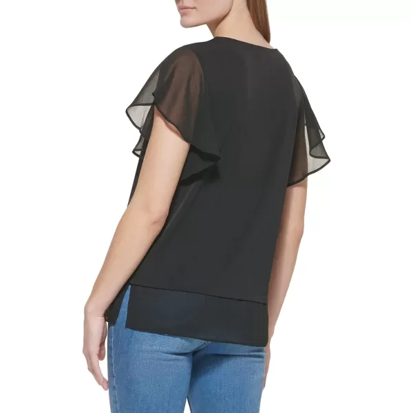 Calvin Klein Ck Womens Blouse Ruffle SleeveBlack