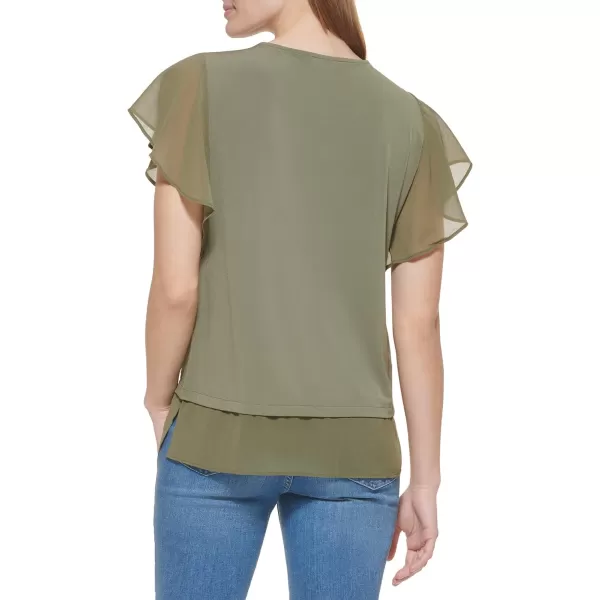 Calvin Klein Ck Womens Blouse Ruffle SleeveCaper