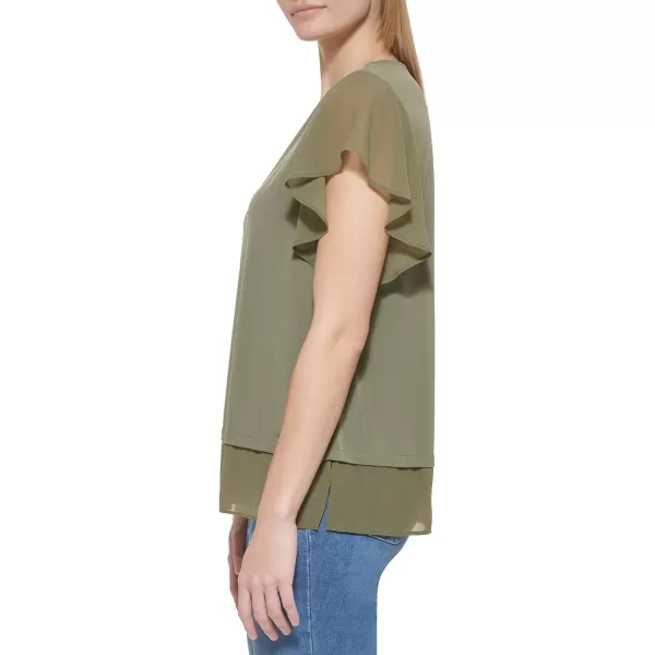 Calvin Klein Ck Womens Blouse Ruffle SleeveCaper