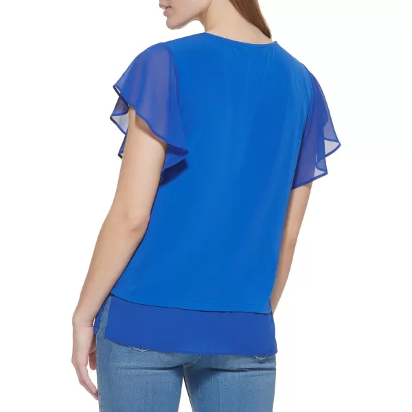 Calvin Klein Ck Womens Blouse Ruffle SleeveKlein Blue