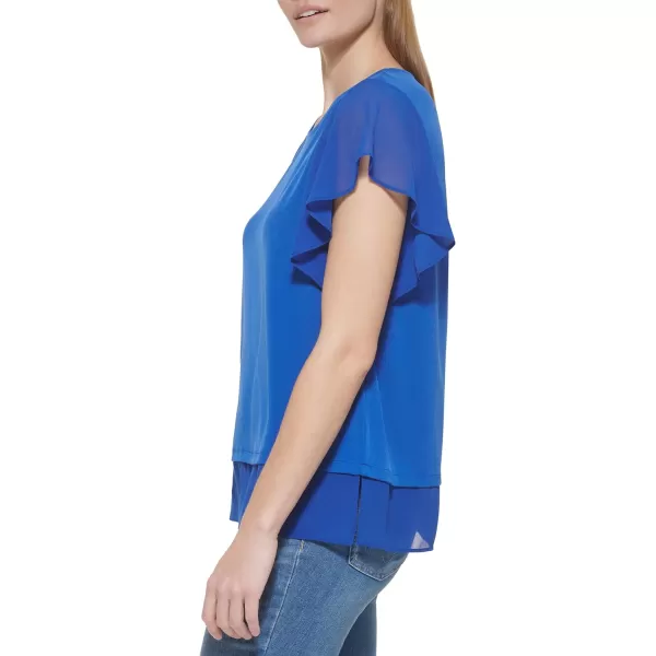 Calvin Klein Ck Womens Blouse Ruffle SleeveKlein Blue