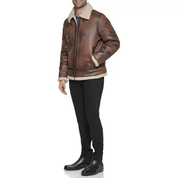 Calvin Klein Faux Leather MenBomber Jacket with Shearling LiningBrown