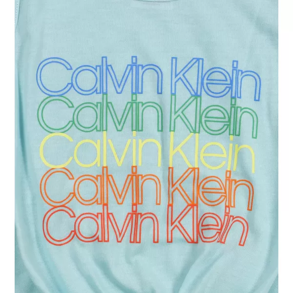 Calvin Klein Girls 2 Piece Sleepwear TShirt and Shorts Pajama Set PjBlue Glow