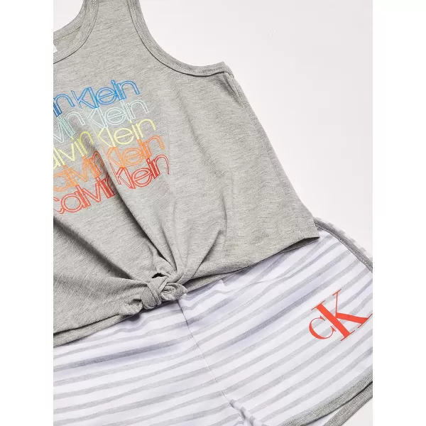 Calvin Klein Girls 2 Piece Sleepwear TShirt and Shorts Pajama Set PjGreyHeather Stripe