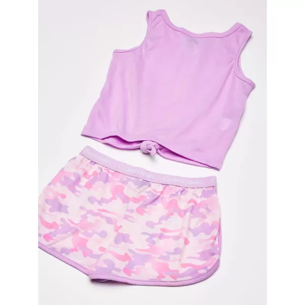 Calvin Klein Girls 2 Piece Sleepwear TShirt and Shorts Pajama Set PjLilac Camo