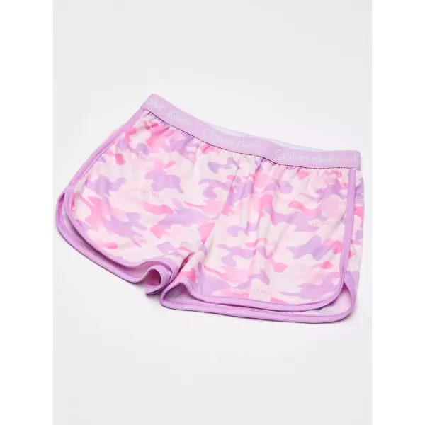 Calvin Klein Girls 2 Piece Sleepwear TShirt and Shorts Pajama Set PjLilac Camo