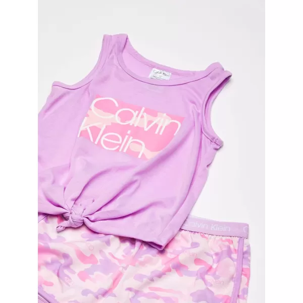 Calvin Klein Girls 2 Piece Sleepwear TShirt and Shorts Pajama Set PjLilac Camo