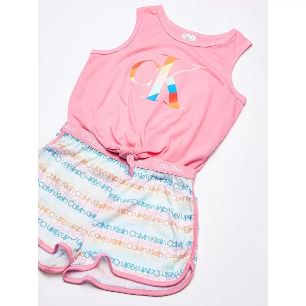 Calvin Klein Girls 2 Piece Sleepwear TShirt and Shorts Pajama Set PjSachet PinkRainbow