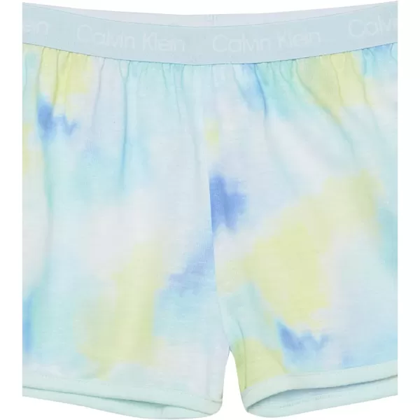 Calvin Klein Girls 2 Piece Sleepwear TShirt and Shorts Pajama Set PjTie Dye Mint