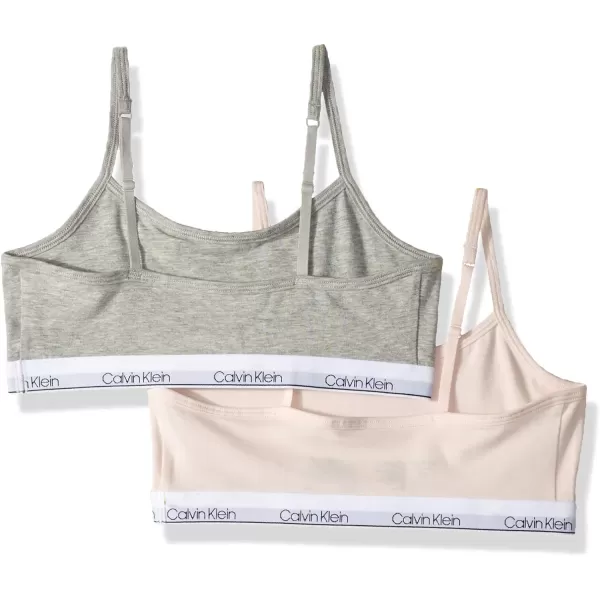 Calvin Klein Girls Cotton Training Bra Bralette with Adjustable Straps 2 Pack2 Pack  Crystal Pink Heather Grey