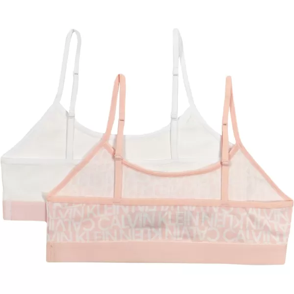 Calvin Klein Girls Cotton Training Bra Bralette with Adjustable Straps 2 Pack2 Pack  Crystal Pink Multi LogoWhite