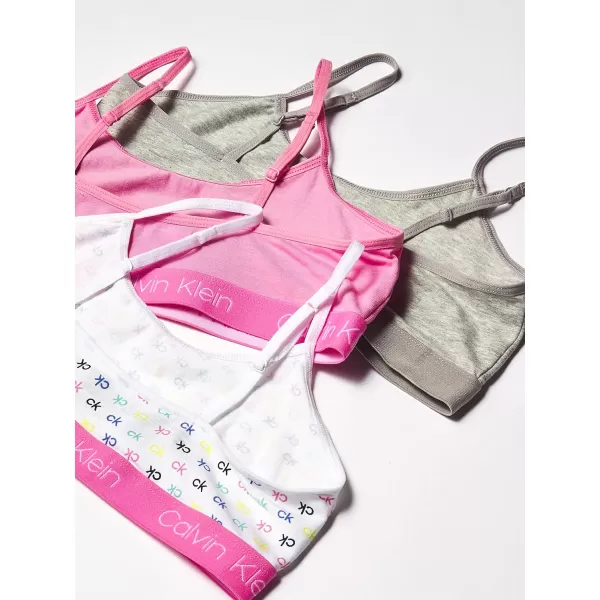 Calvin Klein Girls Cotton Training Bra Bralette with Adjustable Straps 2 Pack3 Pack  PinkHeather GreyWhite Multi Logo