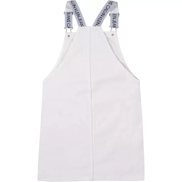 Calvin Klein Girls Denim Skirtall Dress Overall Style with Hook amp Loop Closure Boyfriend Fit Functional Front PocketWhiteout Logo