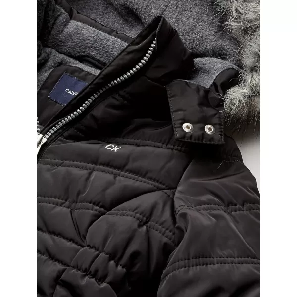 Calvin Klein Girls Hooded Winter Puffer Jacket FullLength Heavy Weight Coat with Fleece LiningAerial Black