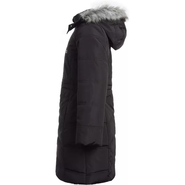 Calvin Klein Girls Hooded Winter Puffer Jacket FullLength Heavy Weight Coat with Fleece LiningAerial Black