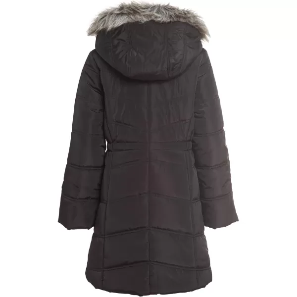 Calvin Klein Girls Hooded Winter Puffer Jacket FullLength Heavy Weight Coat with Fleece LiningBlack Aerial