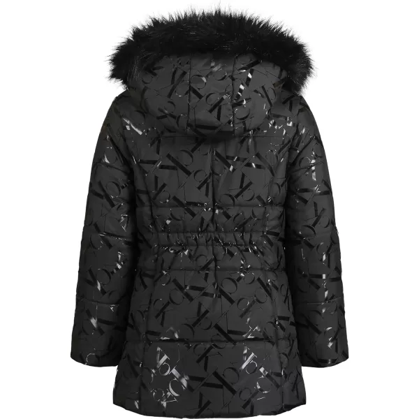 Calvin Klein Girls Hooded Winter Puffer Jacket FullLength Heavy Weight Coat with Fleece LiningBlack Gloss