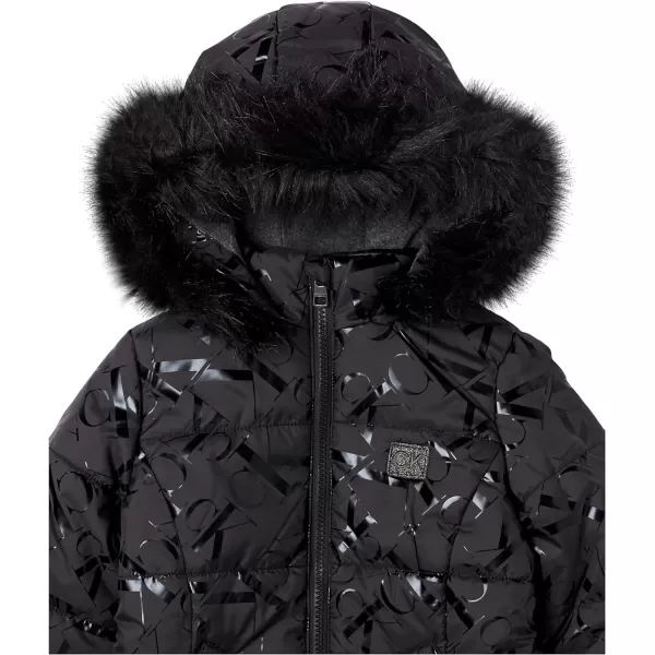 Calvin Klein Girls Hooded Winter Puffer Jacket FullLength Heavy Weight Coat with Fleece LiningBlack Gloss