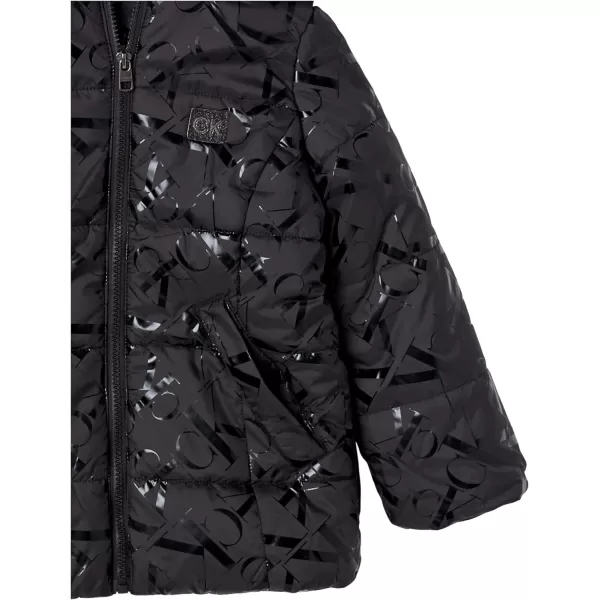 Calvin Klein Girls Hooded Winter Puffer Jacket FullLength Heavy Weight Coat with Fleece LiningBlack Gloss