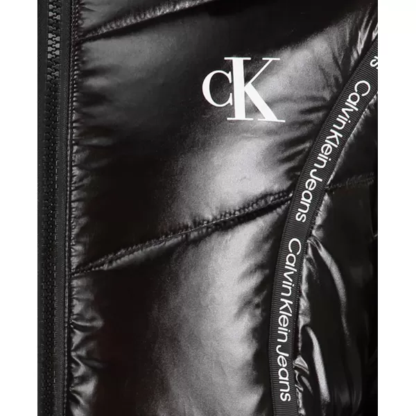 Calvin Klein Girls Hooded Winter Puffer Jacket FullLength Heavy Weight Coat with Fleece LiningBlack Logo Tape