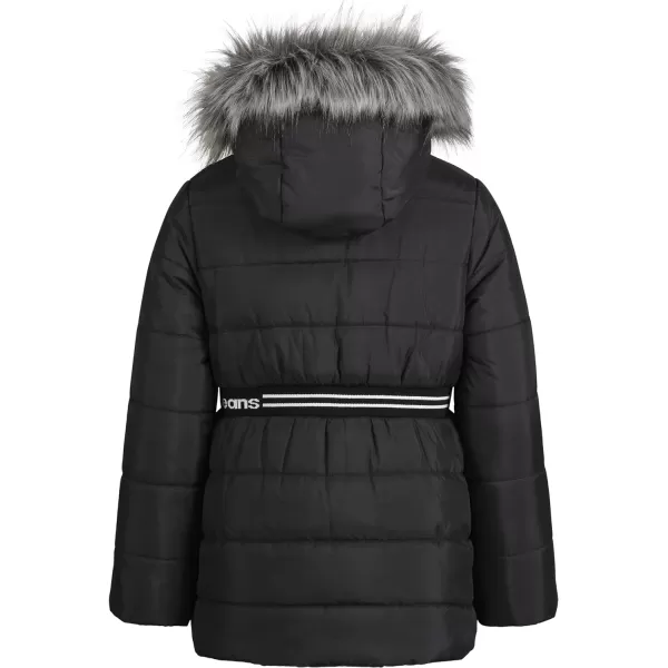 Calvin Klein Girls Hooded Winter Puffer Jacket FullLength Heavy Weight Coat with Fleece LiningBlack Logo Waist