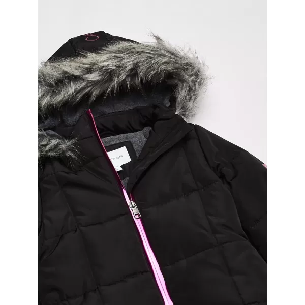 Calvin Klein Girls Hooded Winter Puffer Jacket FullLength Heavy Weight Coat with Fleece LiningBlack Metallic