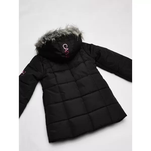 Calvin Klein Girls Hooded Winter Puffer Jacket FullLength Heavy Weight Coat with Fleece LiningBlack Metallic