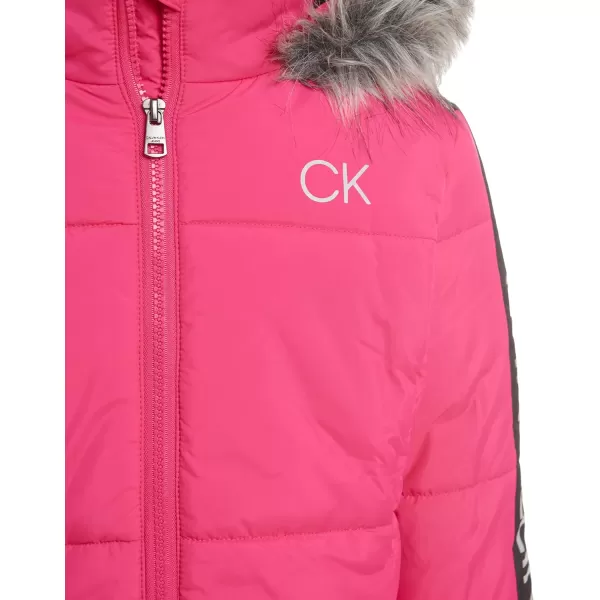 Calvin Klein Girls Hooded Winter Puffer Jacket FullLength Heavy Weight Coat with Fleece LiningCabaret Reflective