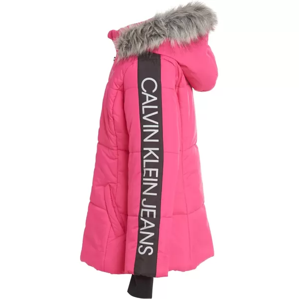 Calvin Klein Girls Hooded Winter Puffer Jacket FullLength Heavy Weight Coat with Fleece LiningCabaret Reflective